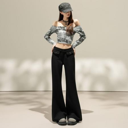 FA55829# 质感原色｜美式低腰双口袋微喇牛仔裤包臀修身显瘦百搭女长裤 服裝批發女裝批發服飾貨源