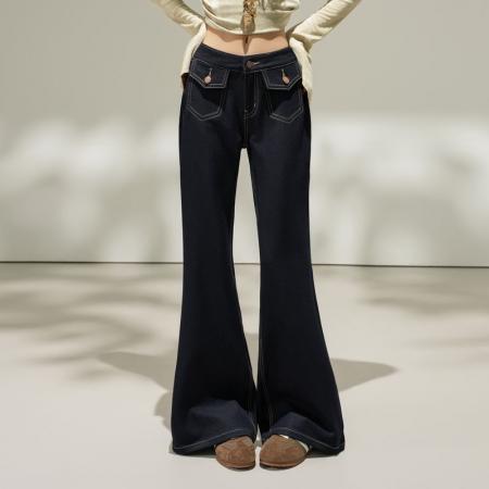 FA55829# 质感原色｜美式低腰双口袋微喇牛仔裤包臀修身显瘦百搭女长裤 服裝批發女裝批發服飾貨源