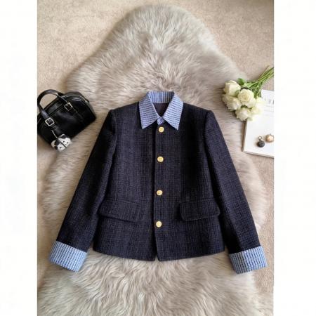 FA55832# 大码韩系温柔小香风女春秋新款单排扣假两件外套显瘦气质上衣 服裝批發女裝批發服飾貨源