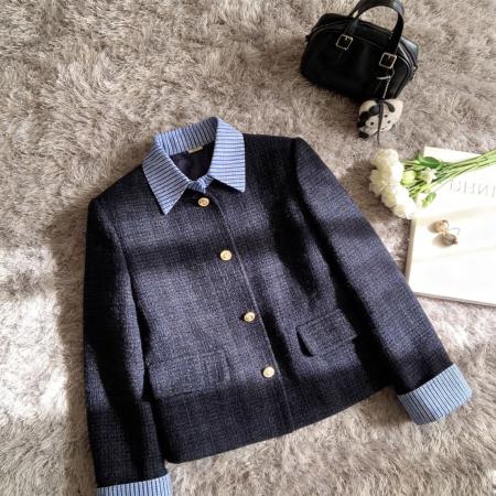 FA55832# 大码韩系温柔小香风女春秋新款单排扣假两件外套显瘦气质上衣 服裝批發女裝批發服飾貨源