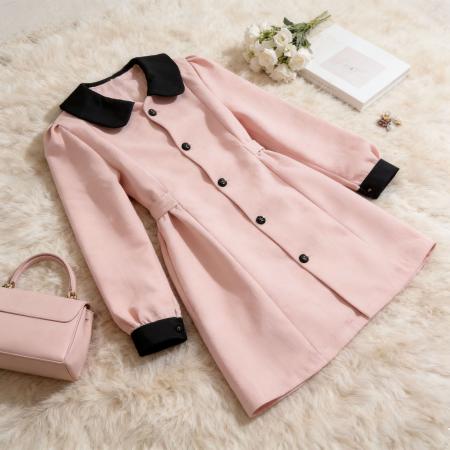 FA55834# 法式小香风连衣裙女粉色秋季新款小个子收腰显瘦高级爆款通勤外套 服裝批發女裝批發服飾貨源