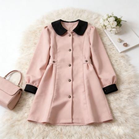 FA55834# 法式小香风连衣裙女粉色秋季新款小个子收腰显瘦高级爆款通勤外套 服裝批發女裝批發服飾貨源