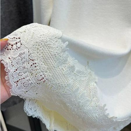 FA55835# 德绒特大码300斤韩系气质蕾丝花边拼接德绒长袖T恤女秋冬 服裝批發女裝批發服飾貨源