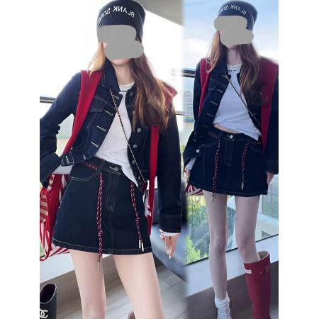 FA55842# 韩系气质辣妹复古牛仔外套短裙女装秋冬新款百搭休闲时髦套装 服裝批發女裝批發服飾貨源