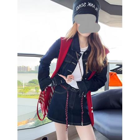 FA55842# 韩系气质辣妹复古牛仔外套短裙女装秋冬新款百搭休闲时髦套装 服裝批發女裝批發服飾貨源