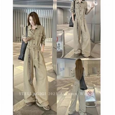 FA55843# 慵懒街头风设计款系带收腰工装连体裤 服裝批發女裝批發服飾貨源