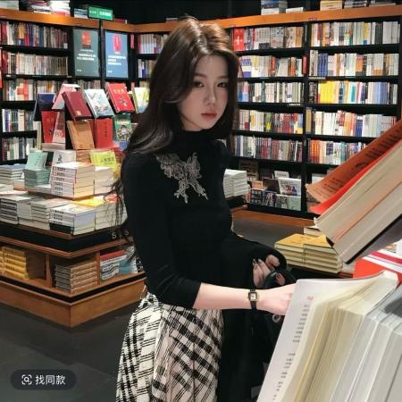 FA55862# 优雅刺绣针织衫上衣+黑白格半身裙中长款裙子秋季穿搭一整套 服裝批發女裝批發服飾貨源