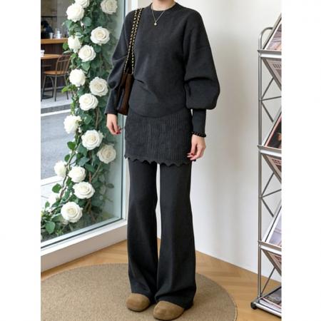 FA55863# 慵懒风休闲蝙蝠袖秋冬新款针织套装女屁帘微喇叭裤两件套设计感 服裝批發女裝批發服飾貨源