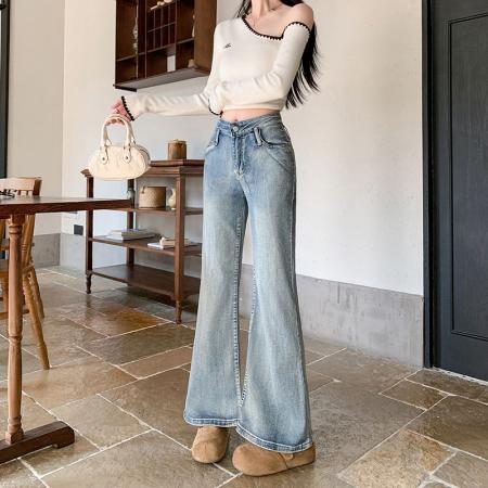 FA55868# 复古水洗微喇牛仔裤女春季款设计感不贴腿显瘦喇叭裤子 服裝批發女裝批發服飾貨源