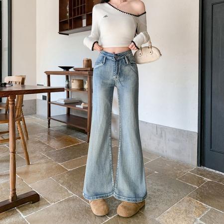 FA55868# 复古水洗微喇牛仔裤女春季款设计感不贴腿显瘦喇叭裤子 服裝批發女裝批發服飾貨源