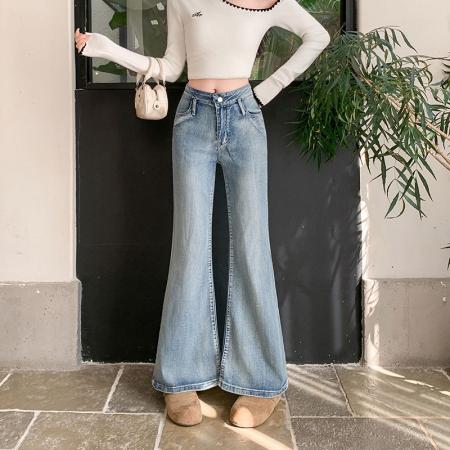 FA55868# 复古水洗微喇牛仔裤女春季款设计感不贴腿显瘦喇叭裤子 服裝批發女裝批發服飾貨源