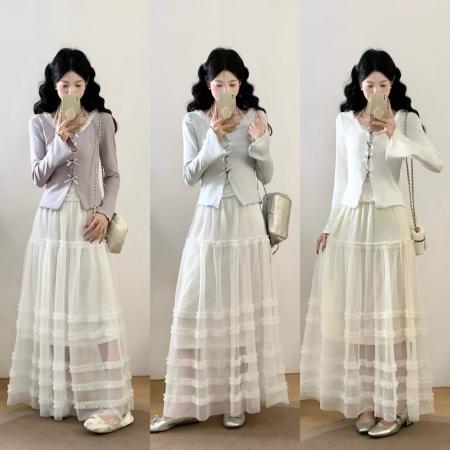 FA55875# 纯欲蕾丝花边方领长袖t恤女秋辣妹修身显瘦绝美上衣加半身裙 服裝批發女裝批發服飾貨源