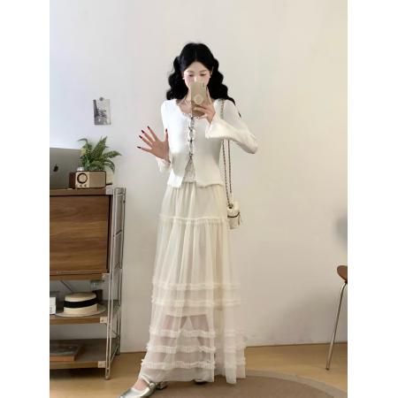 FA55875# 纯欲蕾丝花边方领长袖t恤女秋辣妹修身显瘦绝美上衣加半身裙 服裝批發女裝批發服飾貨源