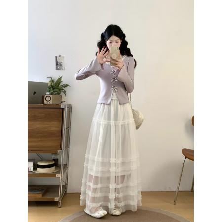 FA55875# 纯欲蕾丝花边方领长袖t恤女秋辣妹修身显瘦绝美上衣加半身裙 服裝批發女裝批發服飾貨源