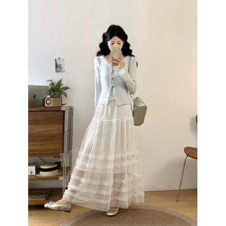 FA55875# 纯欲蕾丝花边方领长袖t恤女秋辣妹修身显瘦绝美上衣加半身裙 服裝批發女裝批發服飾貨源