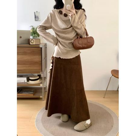 FA55876# 大码花朵针织衫上衣女装半身裙套装新款春季穿搭两件套 服裝批發女裝批發服飾貨源