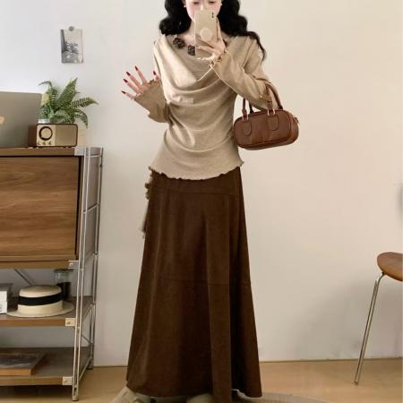 FA55876# 大码花朵针织衫上衣女装半身裙套装新款春季穿搭两件套 服裝批發女裝批發服飾貨源