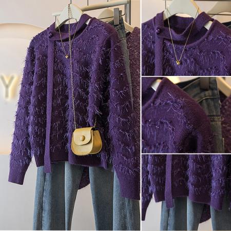 FA55878# 大码女装新款韩版勾流苏圆领毛衣轻奢高级软糯针织衫别致上衣 服裝批發女裝批發服飾貨源