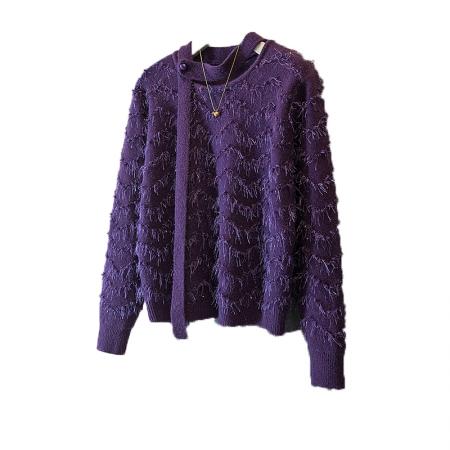 FA55878# 大码女装新款韩版勾流苏圆领毛衣轻奢高级软糯针织衫别致上衣 服裝批發女裝批發服飾貨源