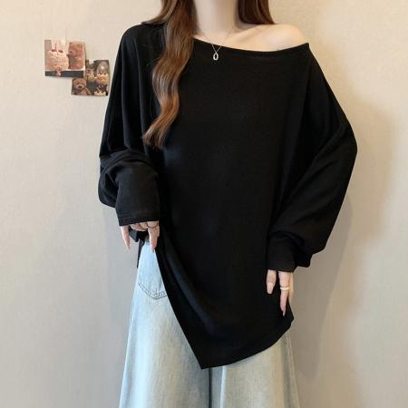 FA55880# 春装新款胖mm大码女时尚设计感慵懒风露肩显瘦蝙蝠袖上衣 服裝批發女裝批發服飾貨源