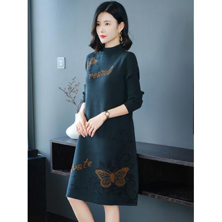 FA55881# 羊毛衫女中长款冬装装配大衣打底过膝羊绒针织毛衣连衣裙 服裝批發女裝批發服飾貨源