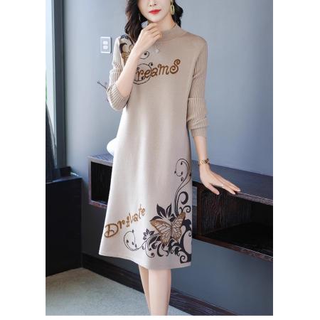 FA55881# 羊毛衫女中长款冬装装配大衣打底过膝羊绒针织毛衣连衣裙 服裝批發女裝批發服飾貨源