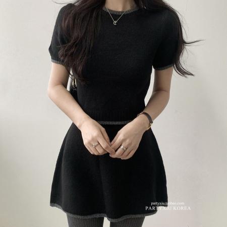 FA55883# 春新款针织套装女开衫套头短袖毛衣半身裙时尚慵懒风三件套 服裝批發女裝批發服飾貨源