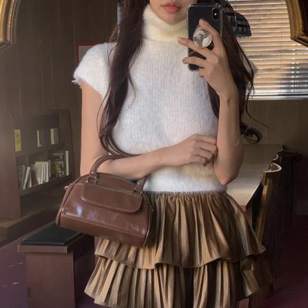 FA55886# 初春新品韩版高领貂毛修身短款无袖背心毛衣 服裝批發女裝批發服飾貨源