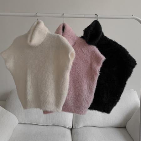 FA55886# 初春新品韩版高领貂毛修身短款无袖背心毛衣 服裝批發女裝批發服飾貨源