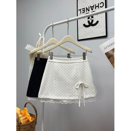 FA55922# 春季新款韩系蕾丝花边半身裙波点蝴蝶结甜美减龄a字短裙 服裝批發女裝批發服飾貨源