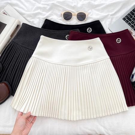 FA55924# 学院风jk灰色毛呢半身裙女秋冬高腰显瘦a字百褶裙纯欲辣妹短裙子 服裝批發女裝批發服飾貨源