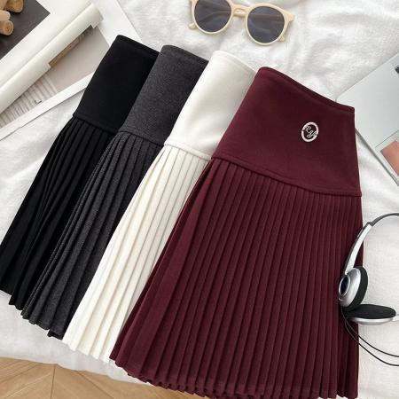 FA55924# 学院风jk灰色毛呢半身裙女秋冬高腰显瘦a字百褶裙纯欲辣妹短裙子 服裝批發女裝批發服飾貨源