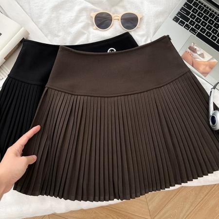 FA55924# 学院风jk灰色毛呢半身裙女秋冬高腰显瘦a字百褶裙纯欲辣妹短裙子 服裝批發女裝批發服飾貨源