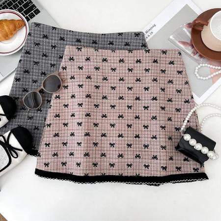 FA55925# 甜美减龄蝴蝶结印花高腰显瘦花边半身裙防走光短裙包臀裙a字裙女 服裝批發女裝批發服飾貨源