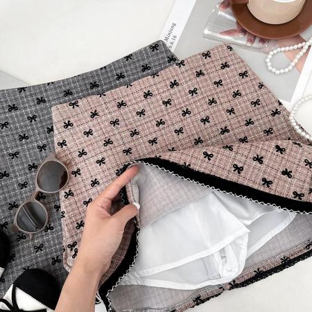 FA55925# 甜美减龄蝴蝶结印花高腰显瘦花边半身裙防走光短裙包臀裙a字裙女 服裝批發女裝批發服飾貨源