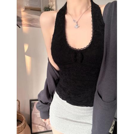 加绒保暖挂脖女秋冬内搭韩版显瘦百搭蕾丝性感吊带背心 服裝批發女裝批發服飾貨源