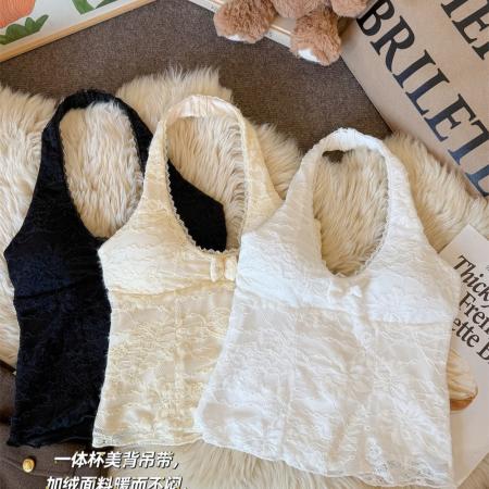 加绒保暖挂脖女秋冬内搭韩版显瘦百搭蕾丝性感吊带背心 服裝批發女裝批發服飾貨源