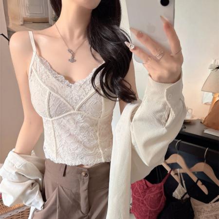 加绒蕾丝吊带背心女带胸垫秋冬美背内衣打底衫保暖背心 服裝批發女裝批發服飾貨源