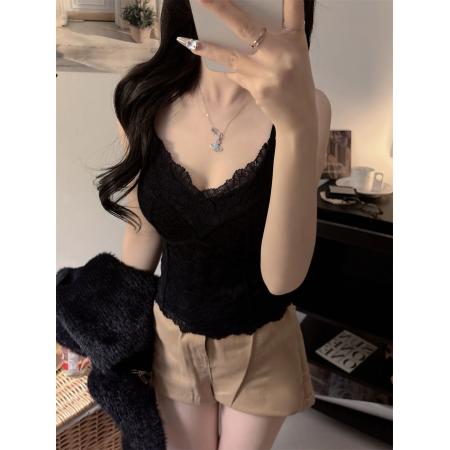 加绒蕾丝吊带背心女带胸垫秋冬美背内衣打底衫保暖背心 服裝批發女裝批發服飾貨源