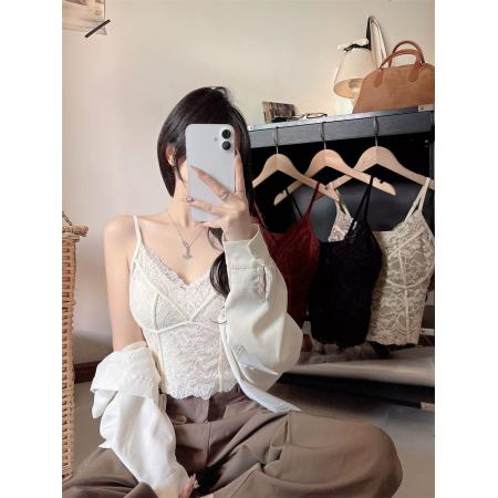 加绒蕾丝吊带背心女带胸垫秋冬美背内衣打底衫保暖背心 服裝批發女裝批發服飾貨源