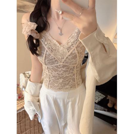 加绒蕾丝吊带背心女带胸垫秋冬美背内衣打底衫保暖背心 服裝批發女裝批發服飾貨源