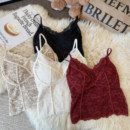 加绒蕾丝吊带背心女带胸垫秋冬美背内衣打底衫保暖背心 服裝批發女裝批發服飾貨源