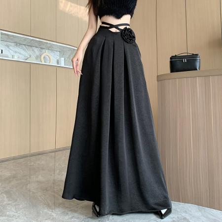 FA55936# 缎面国风半身裙春夏新款高腰显瘦裙子气质中长款纯色不规则裙 服裝批發女裝批發服飾貨源