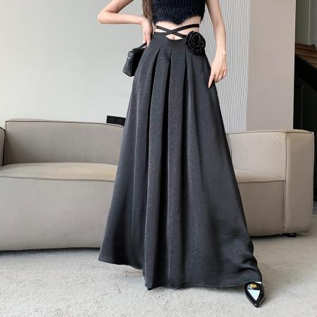 FA55936# 缎面国风半身裙春夏新款高腰显瘦裙子气质中长款纯色不规则裙 服裝批發女裝批發服飾貨源