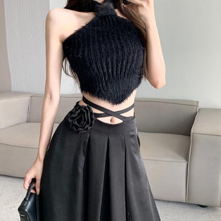 FA55936# 缎面国风半身裙春夏新款高腰显瘦裙子气质中长款纯色不规则裙 服裝批發女裝批發服飾貨源