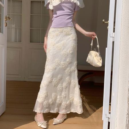 FA55946# 春季新款小香风立体花裙子浪漫法式花朵长裙一步裙亮片鱼尾裙 服裝批發女裝批發服飾貨源