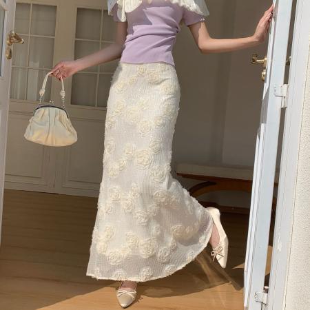 FA55946# 春季新款小香风立体花裙子浪漫法式花朵长裙一步裙亮片鱼尾裙 服裝批發女裝批發服飾貨源