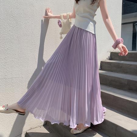 FA55947# 春装新款雪纺百褶裙垂坠感波浪边半身裙木耳边压褶大摆a字 服裝批發女裝批發服飾貨源