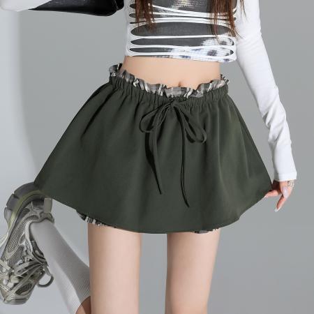 FA55948# 甜酷辣妹休闲百搭苞裙裤女小众别致甜美拼接撞色花边短裙 服裝批發女裝批發服飾貨源