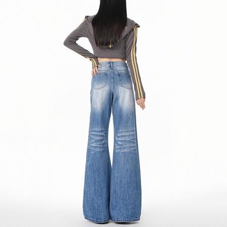 FA55964# 美式复高腰辣妹宽松喇叭裤垂感拖地春夏百搭显瘦牛仔裤女 服裝批發女裝批發服飾貨源